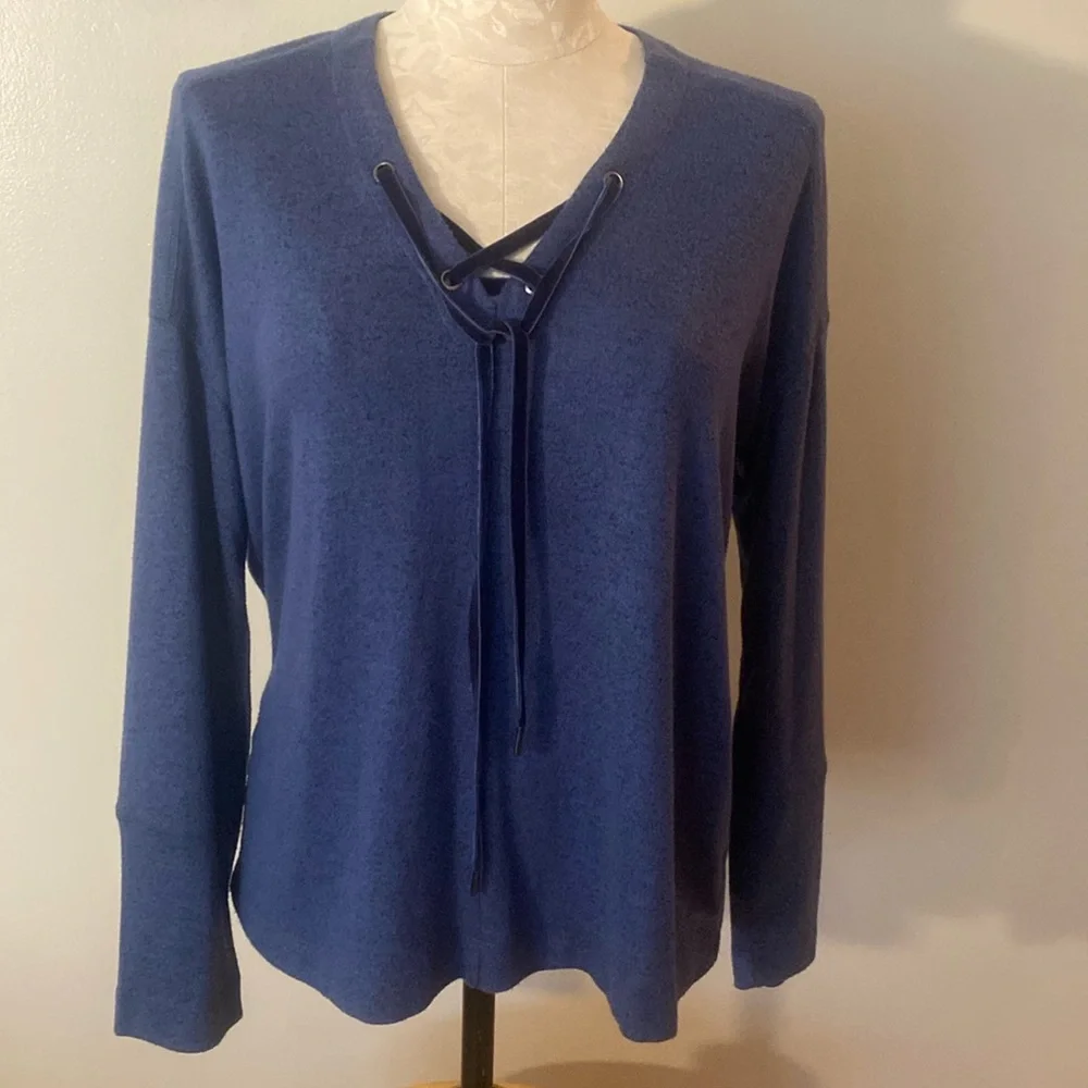 Rails Leigh Malange Navy Lace-Up Knit Top Sz S
